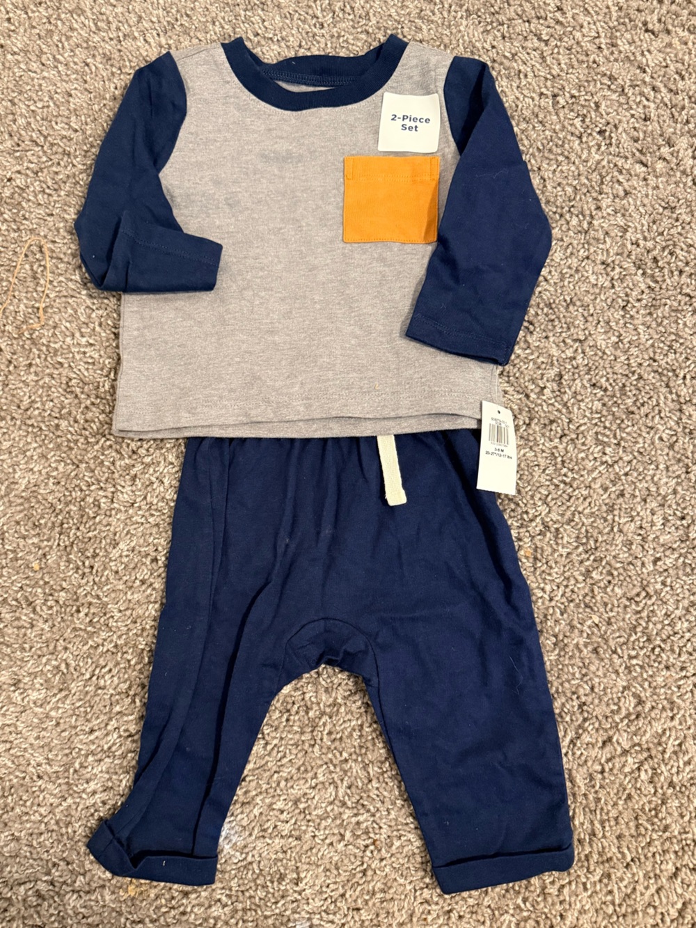 Toddler Navy & Gray Long-Sleeve Top and Pants Set with Mustard Pocket